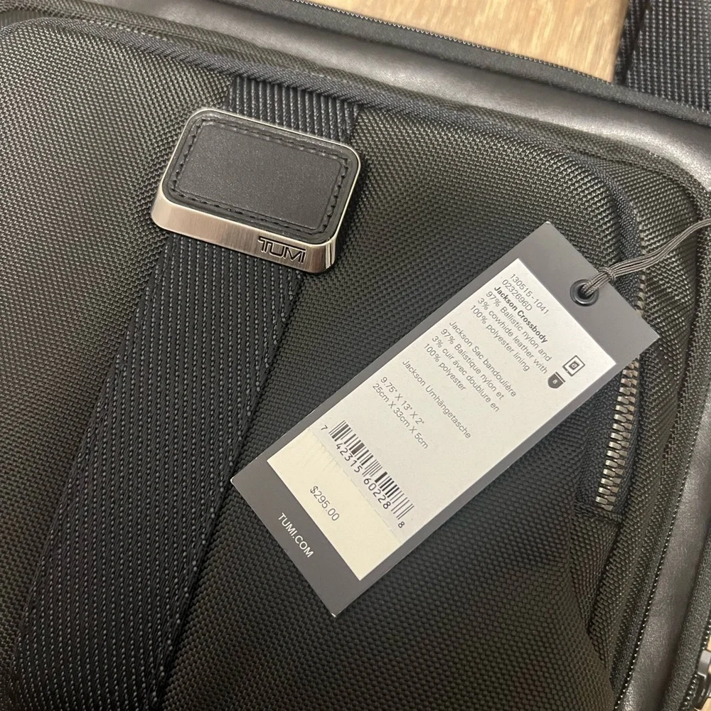 Tumi Black Nylon Messenger Crossbody Bag with Leather Trim